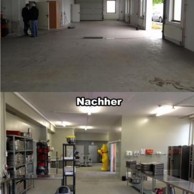 Blick von der Heißküche in Richtung Kaltküche