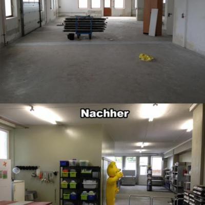 Blick von der Kaltküche in Richtung Heißküche.